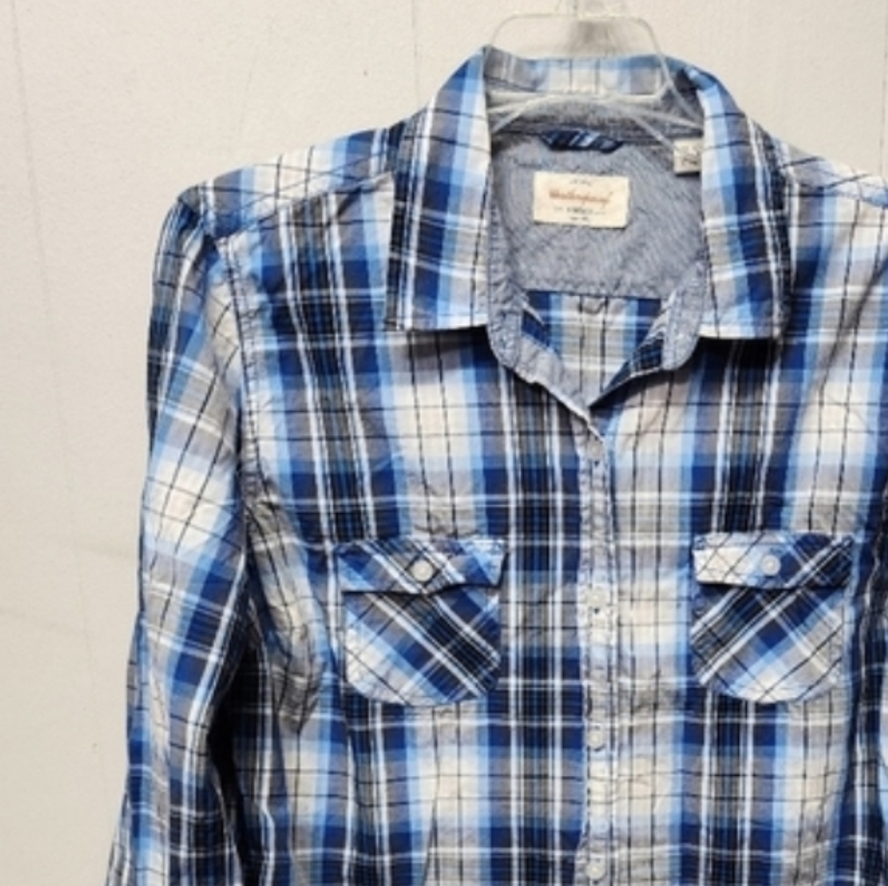 Weatherproof‎ Button Front Shirt XL Blue Plaid Long Sleeve Casual C52